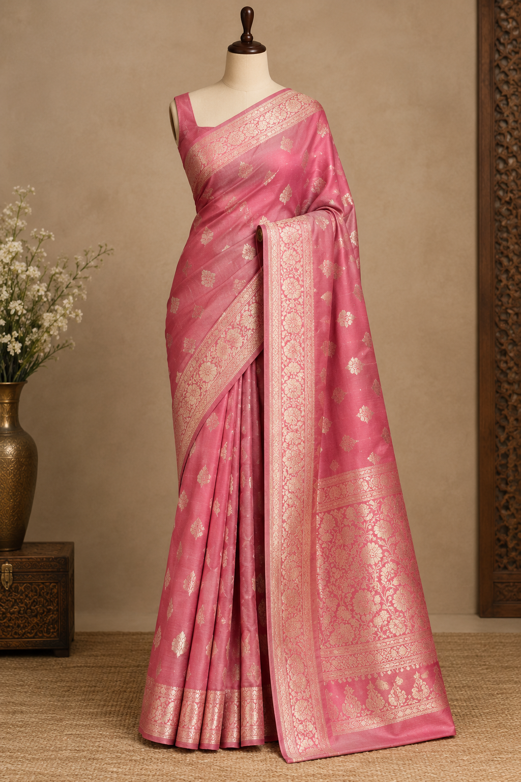 Gulabi Banarasi Silk Saree